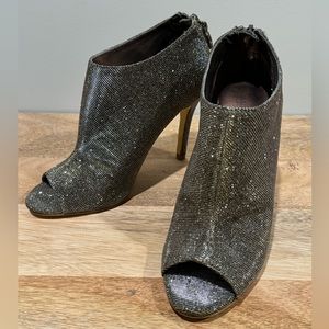 Audrey Brooke Silver Peep-Toe Stiletto Ankle Booties